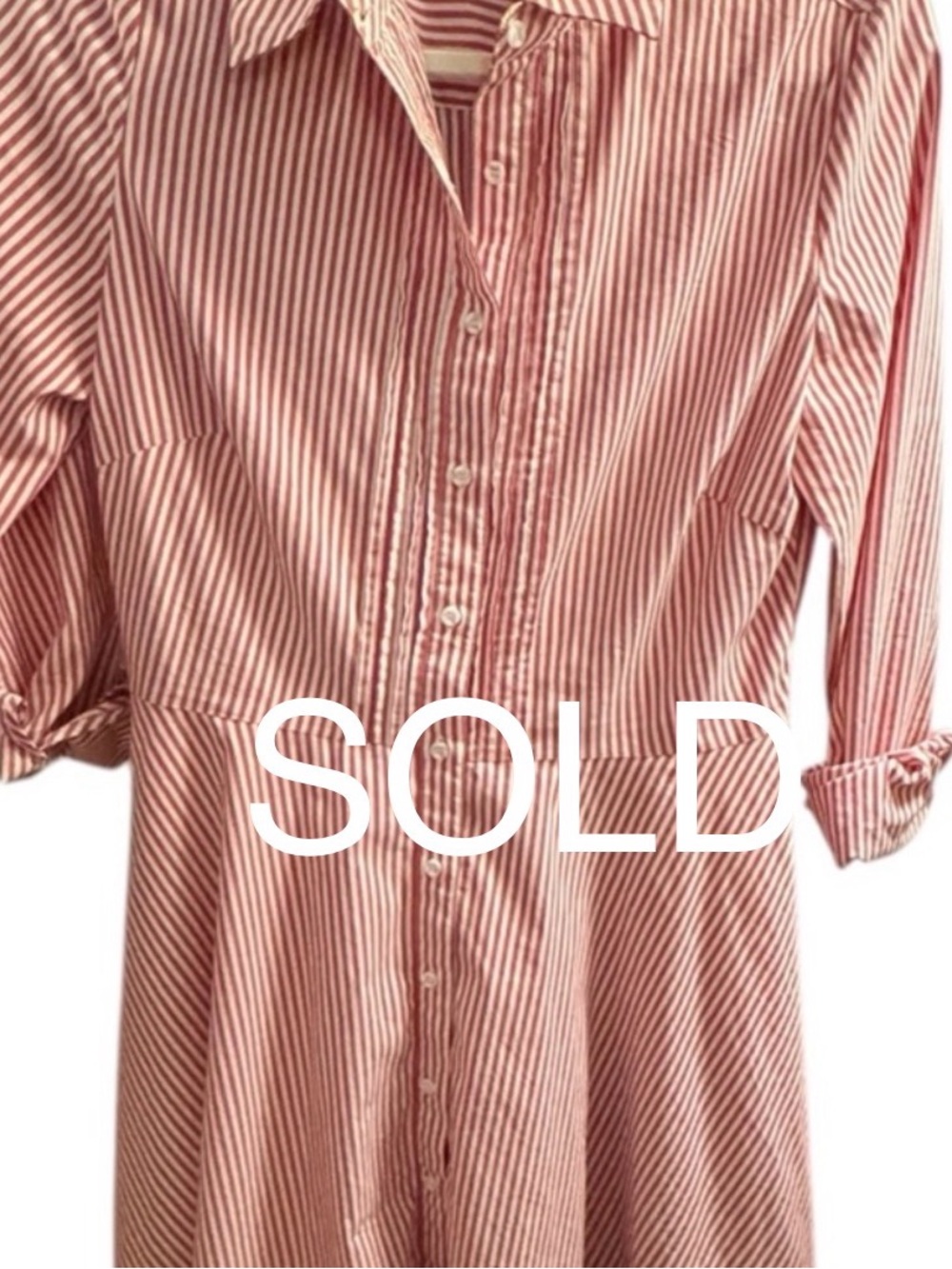 DONT BUY Cremieux Cotton Red White Stripe Shirt Dress Fit & Flare Button Front